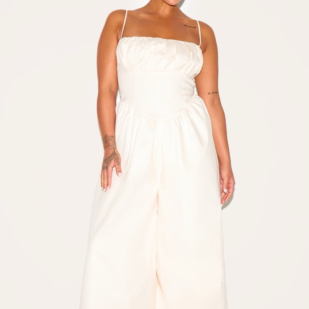 PLUS CREAM PREMIUM RUCHED CORSET DETAIL WIDE LEG JUMPSUIT